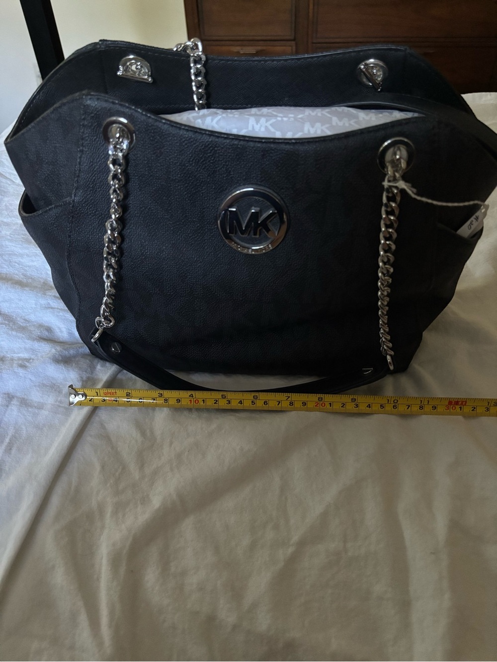 Michael Kors Black Tote with Silver Chain Handles